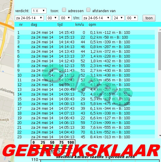 realtime live gps tracker huren kaart scherm